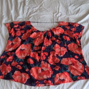 Batwing sleeve silky floral blouse with tie